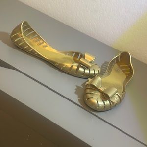 Melissa x Forever 21 Collaboration golden Jelly Flats great used condition sz 10